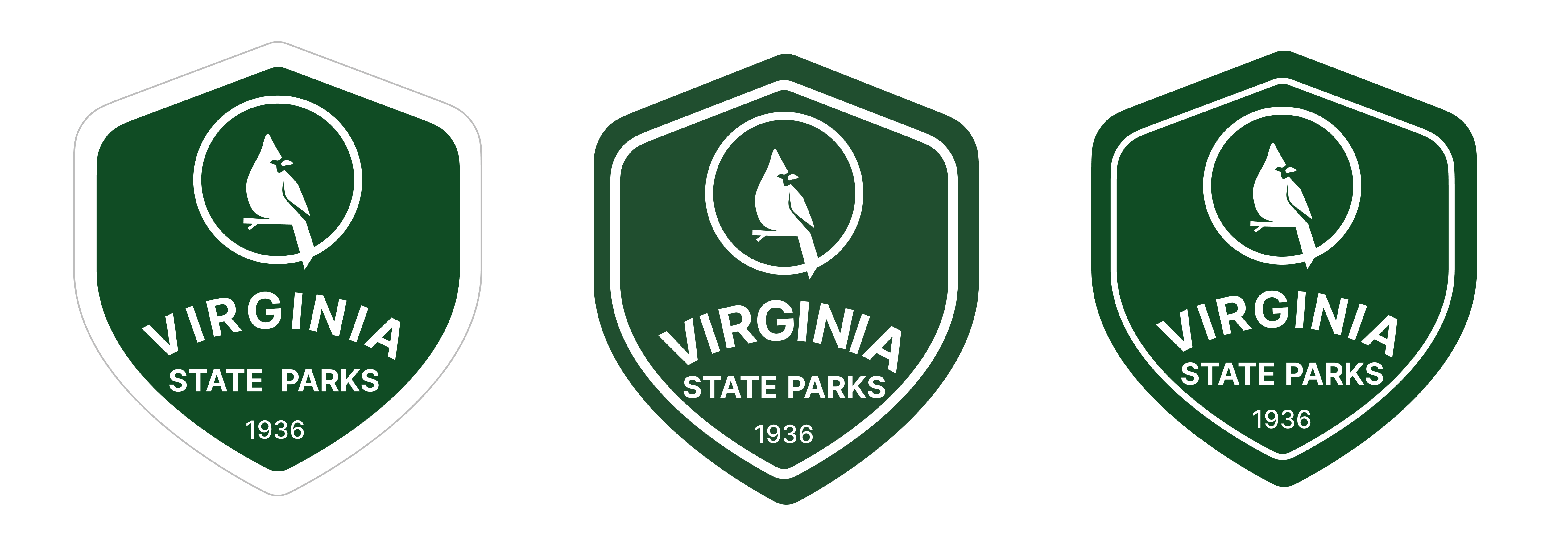 Three logo variations for Virginia State Parks designed for A/B testing.